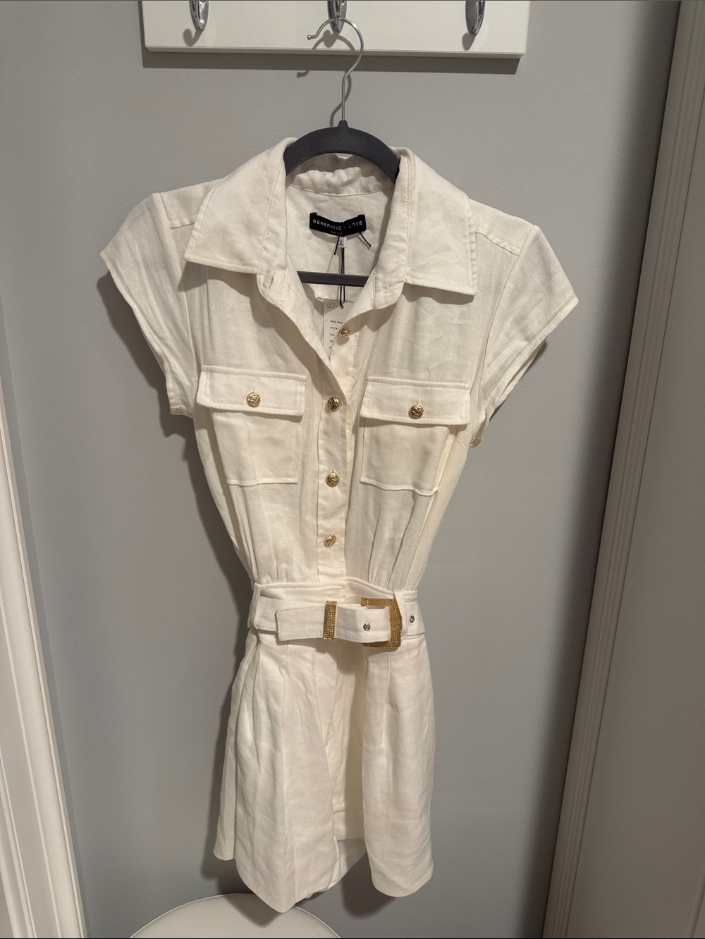 Generation Love Cream Short-Sleeve Belted Romper